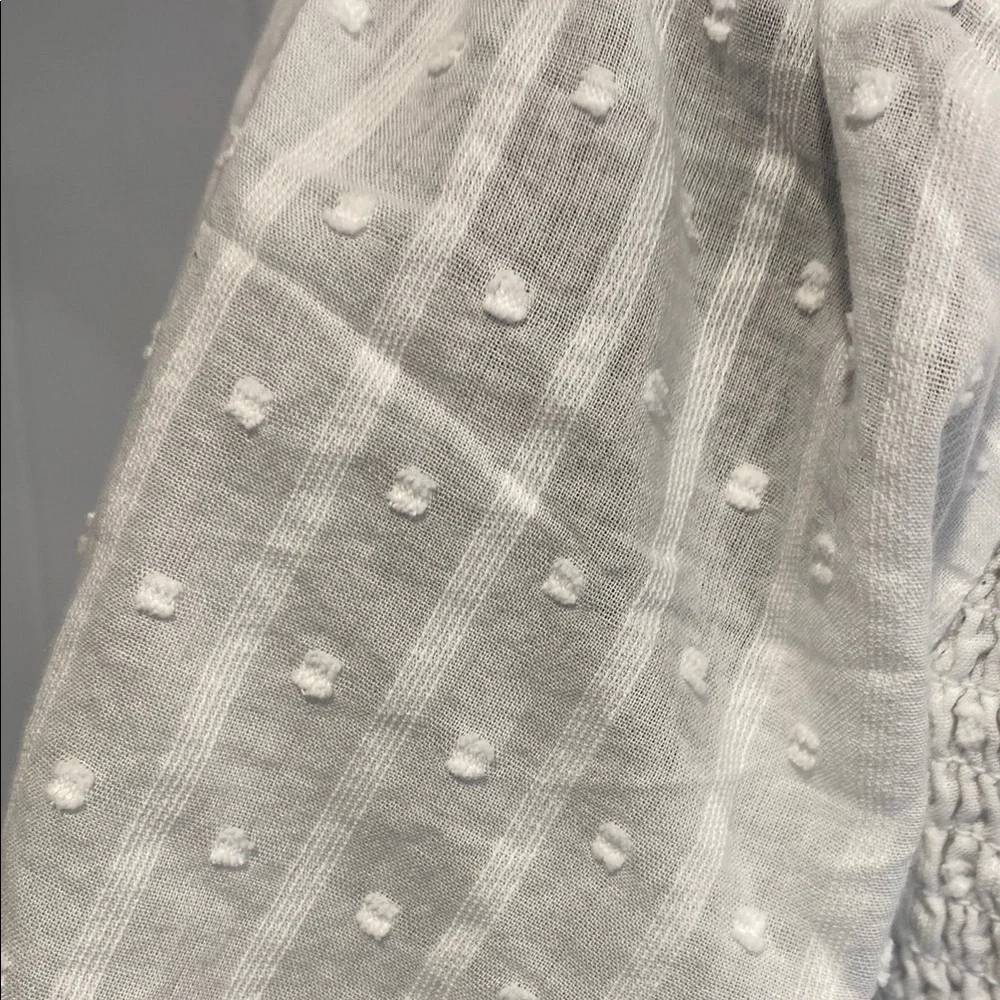 LOFT Blouse Ruffle Puff Sleeve Smocked Swiss Dot Romantic Milkmaid White Medium